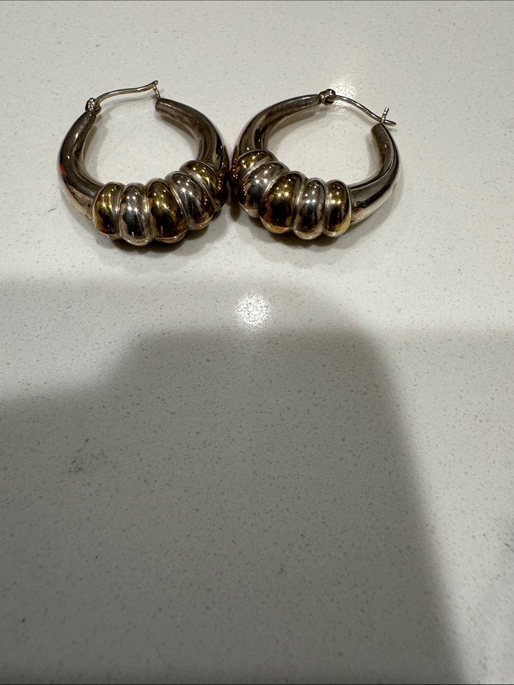 Two-Tone Ribbed Hoop Earrings - Gold & Silver